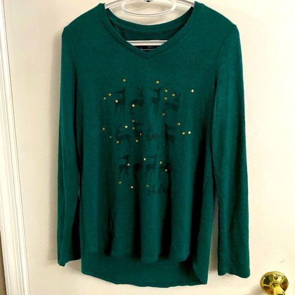 Soma Tops - Soma Reindeer Super Soft Green Long Sleeve Top